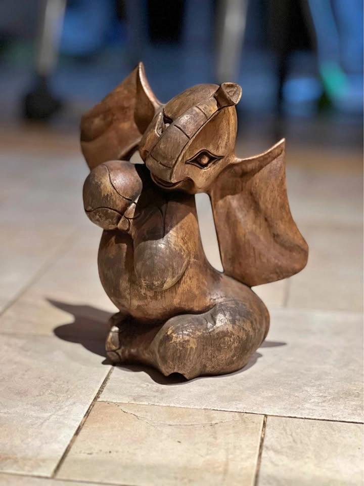 Hand-Carved Wooden Dumbo Elephant Figurine