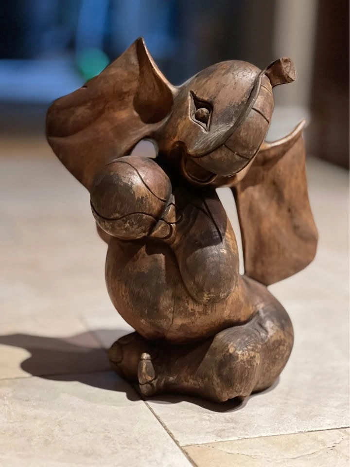 Hand-Carved Wooden Dumbo Elephant Figurine - photo 2