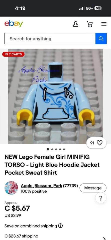 NEW Lego Female Girl MINIFIG TORSO - Light Blue Hoodie Jacket