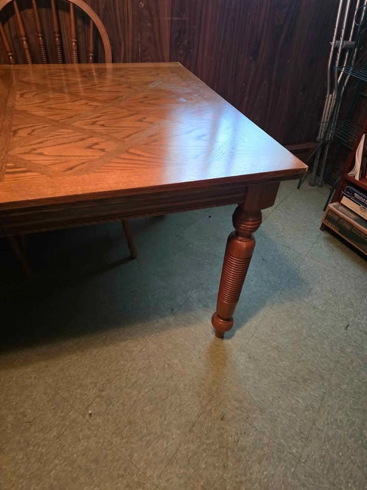 Oak Parquet Inlay Dining Table with Extension Leaf - photo 2