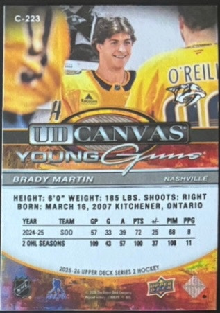 Upper Deck Brady Martin Young Guns Canvas Card - photo 3