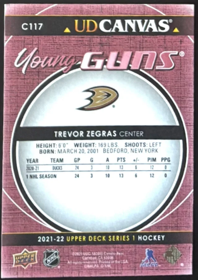 Trevor Zegras Young Guns Canvas (SP) Upper Deck 21-22 Series 1 - photo 2