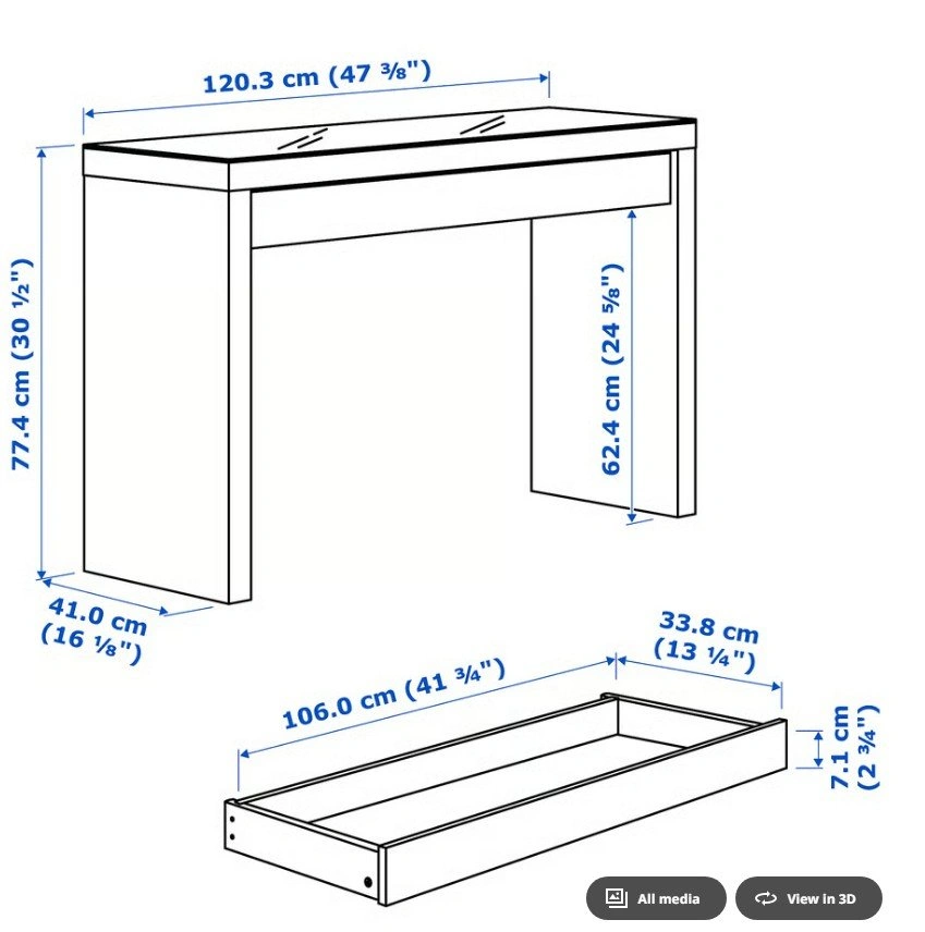 IKEA MALM Dressing Table / Vanity – White – Excellent Condition - photo 3