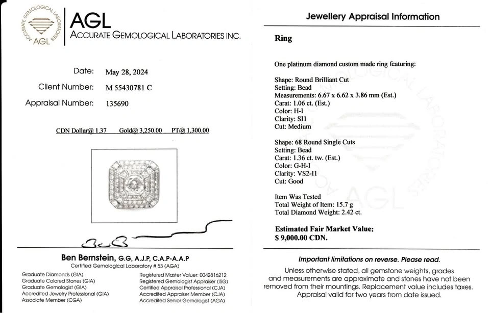 2.42 total Carat Diamond ring