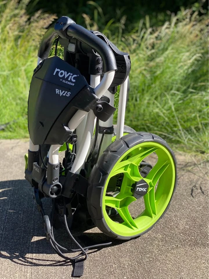 Rare Rovic golf push cart Lime Green wheels white frame