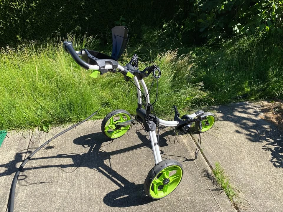 Rare Rovic golf push cart Lime Green wheels white frame - photo 2