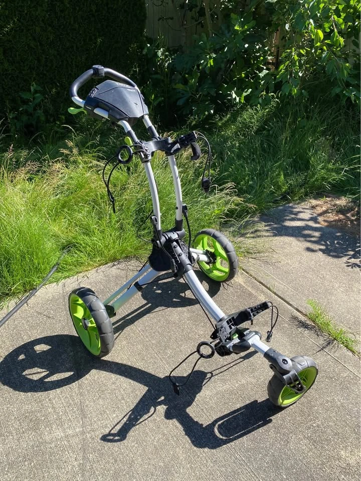 Rare Rovic golf push cart Lime Green wheels white frame - photo 4