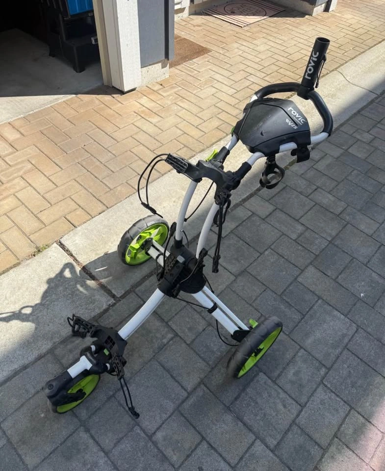 Rare Rovic golf push cart Lime Green wheels white frame - photo 5