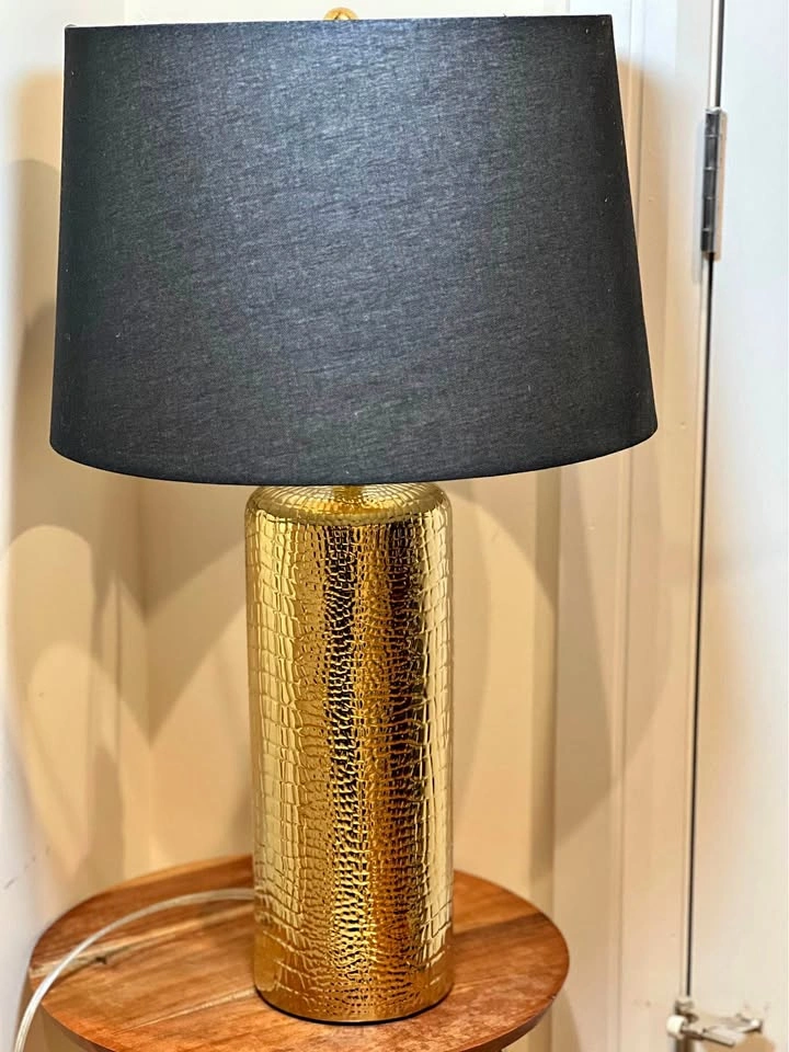 Modern Textured Gold Ceramic Table Lamp with Black Shade
