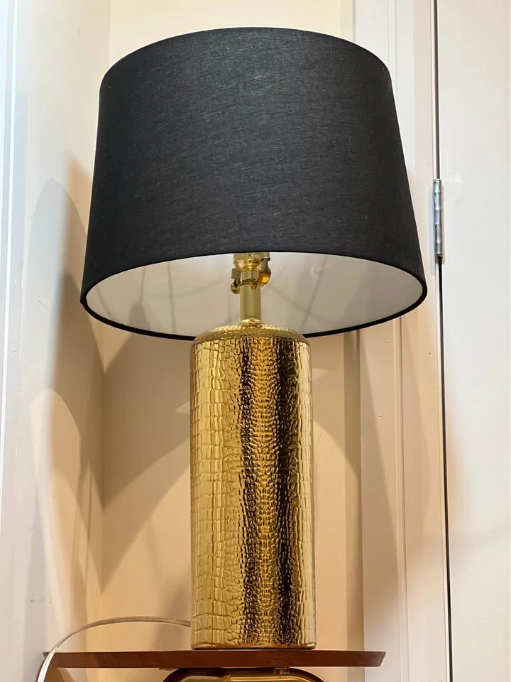 Modern Textured Gold Ceramic Table Lamp with Black Shade - photo 2