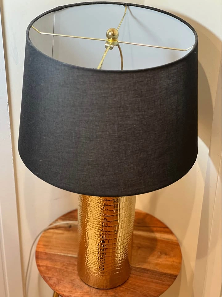 Modern Textured Gold Ceramic Table Lamp with Black Shade - photo 3