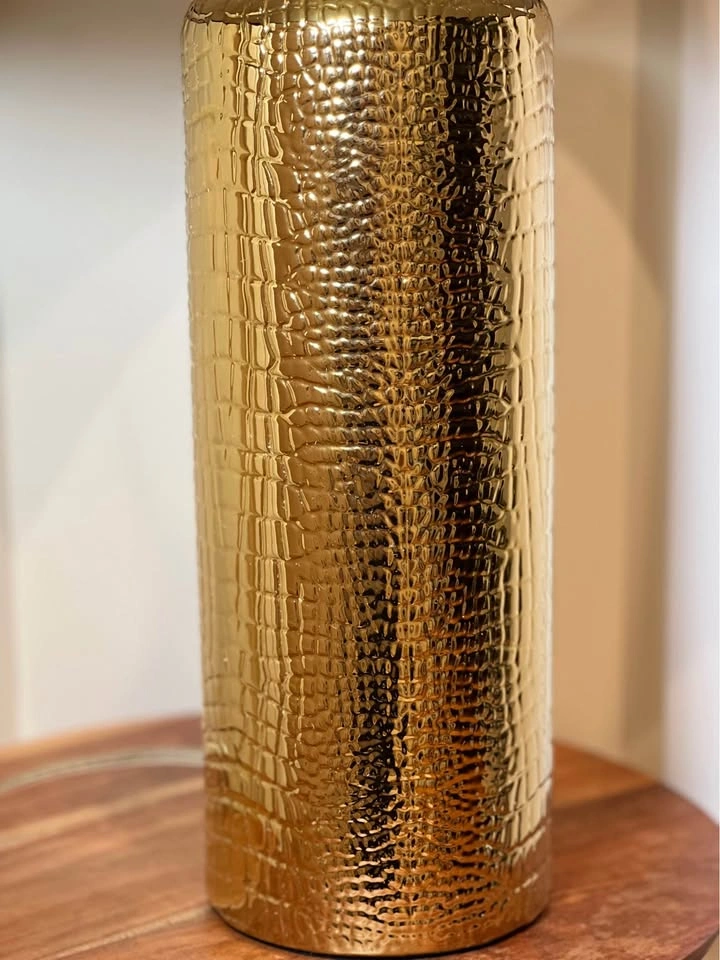 Modern Textured Gold Ceramic Table Lamp with Black Shade - photo 4