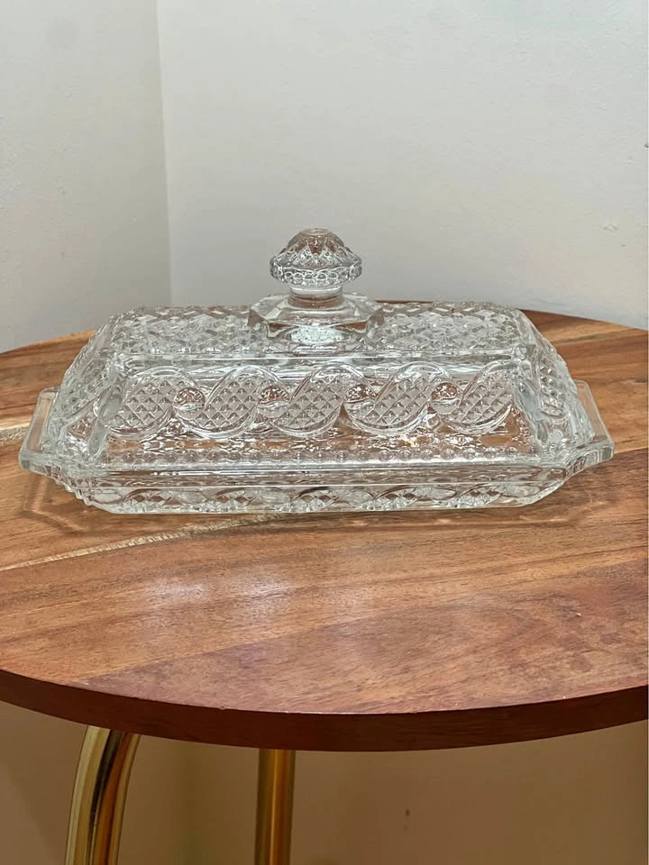 Vintage 1970s Avon Clear Pressed Glass Covered Butter Dish