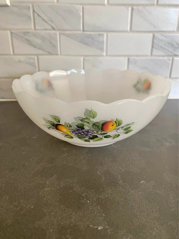 Vintage Arcopal France Fruits de France Milk Glass Bowl