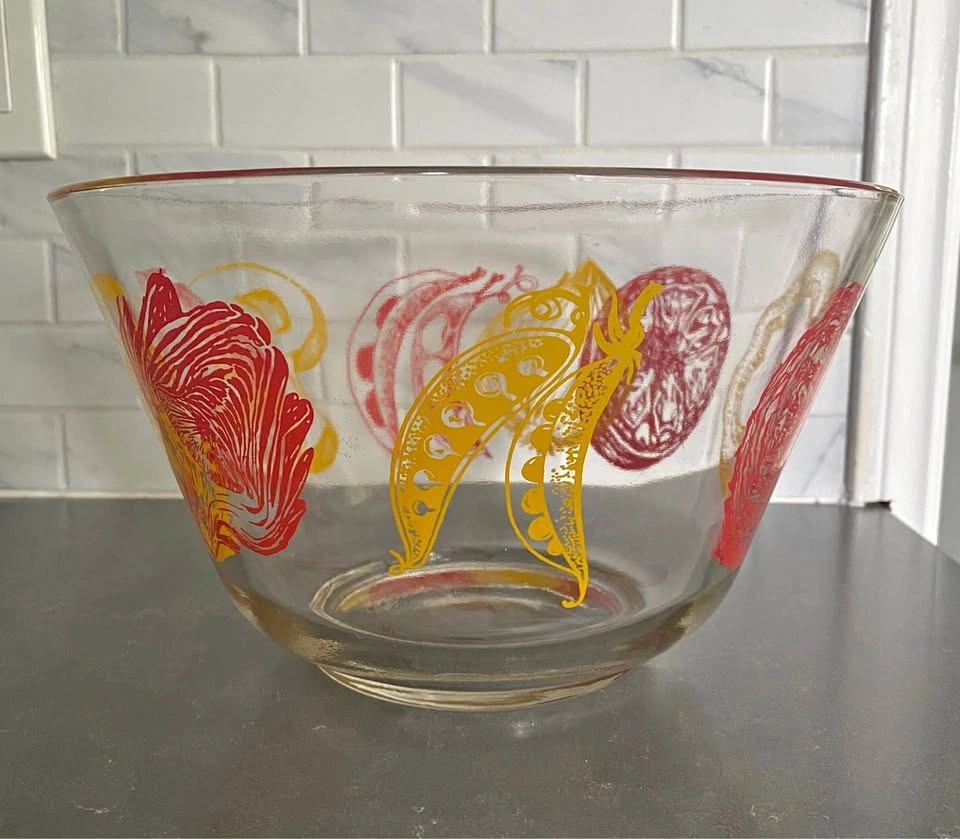Vintage 1960s MCM Large Clear Glass Vegetable Mixing Bowl