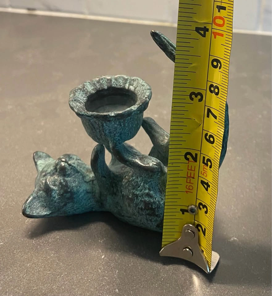 Vintage Art Deco Verdigris Cat Candle Holder - photo 4
