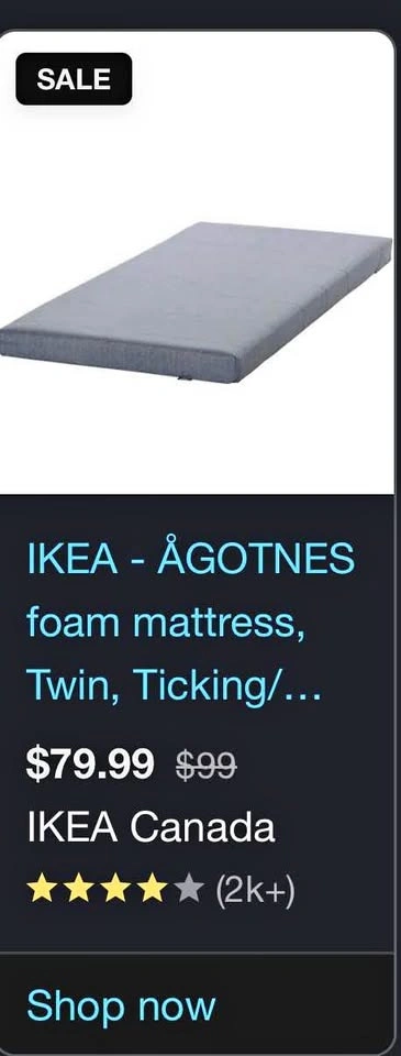 IKEA ÅGOTNES twin Foam Mattress