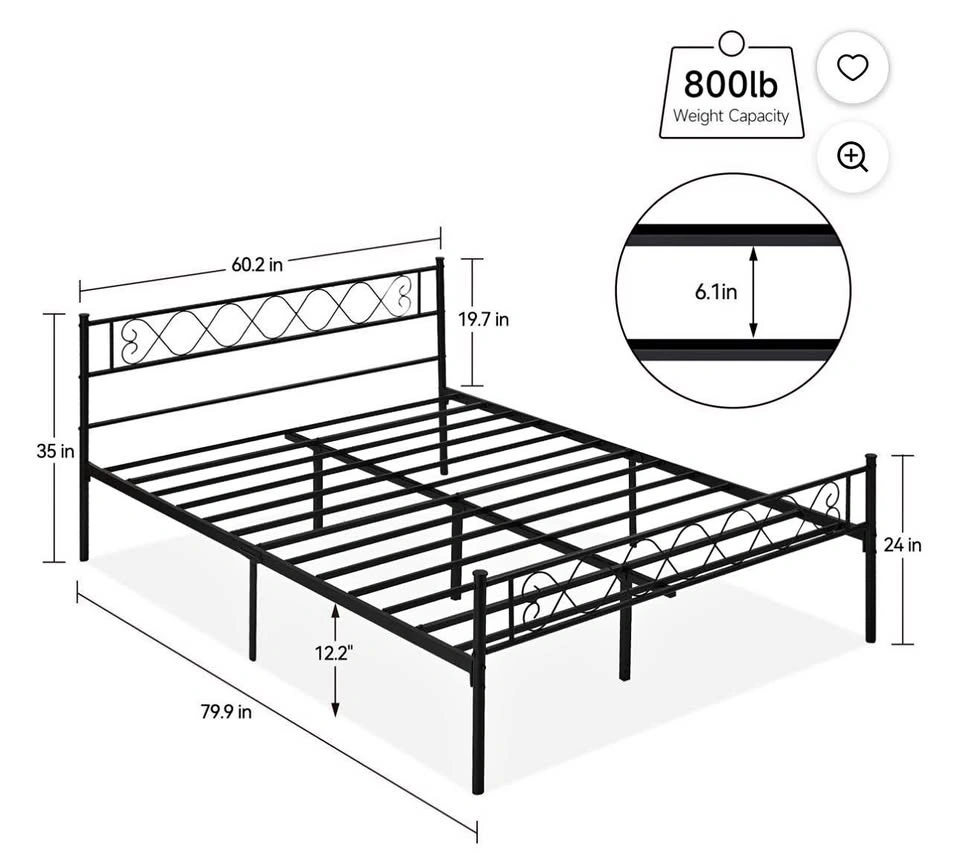 Metal Queen Bed Frame with Headboard and Footboard