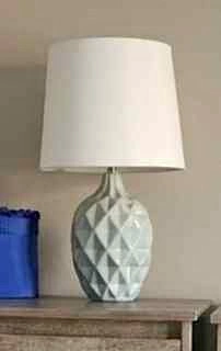 Geometric Ceramic Table Lamp with White Drum Shade