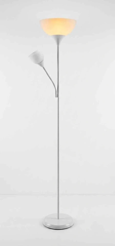White Torchiere Floor Lamp with Reading Light