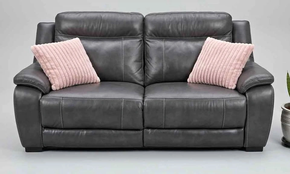 Large Dark Grey Leather Loveseat