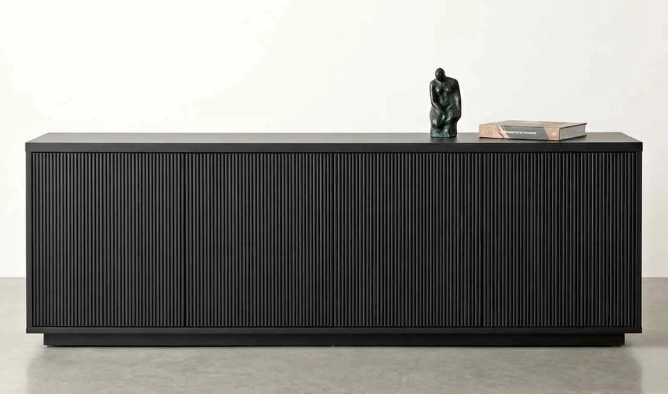 Modern Black Fluted Sideboard Media Console TV Stand