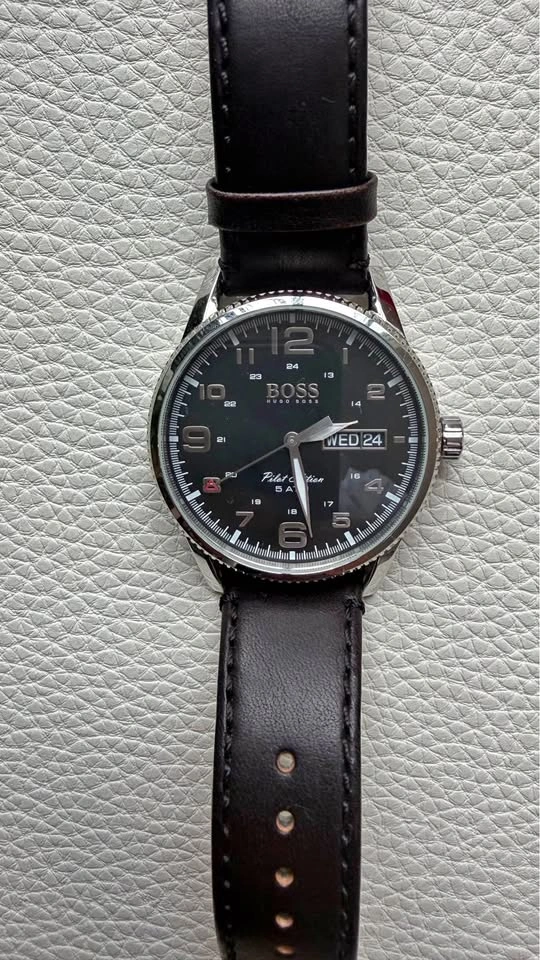 BOSS Hugo Boss "Pilot Edition" Watch – Black Dial & Original Lea