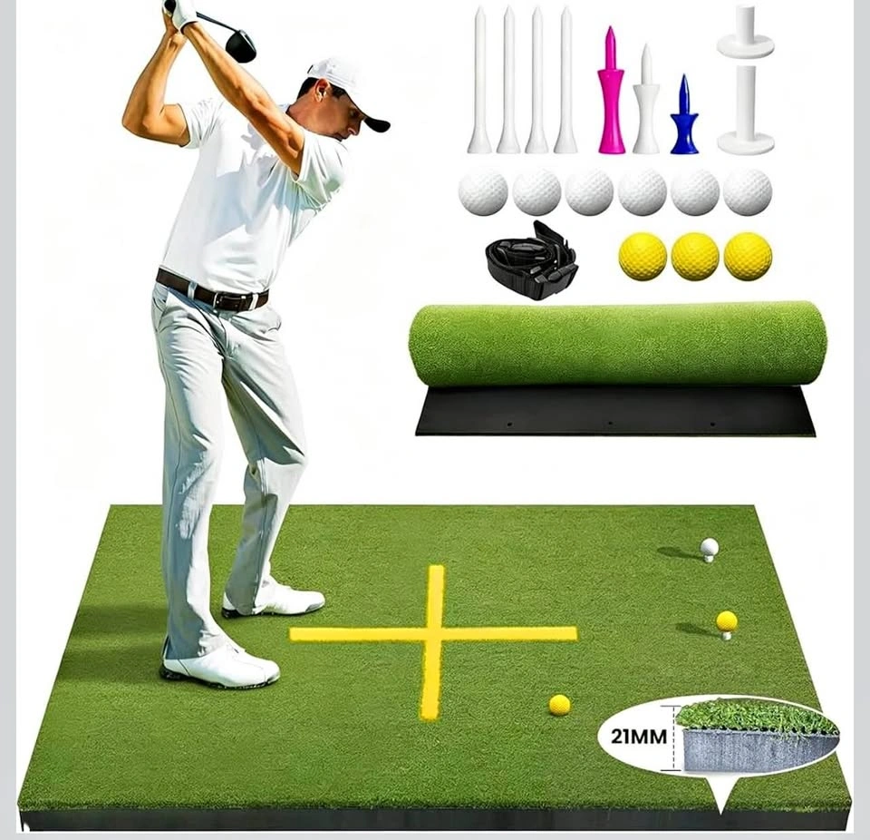 Golf Hitting Mat 5x4ft with 9 Tees and Carrying Case