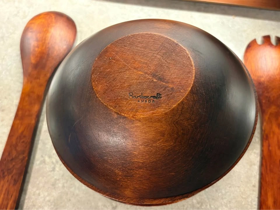 Vintage 1960s BARIBOCRAFT 4 Teak Salad Bowl Set & Utensils - photo 2