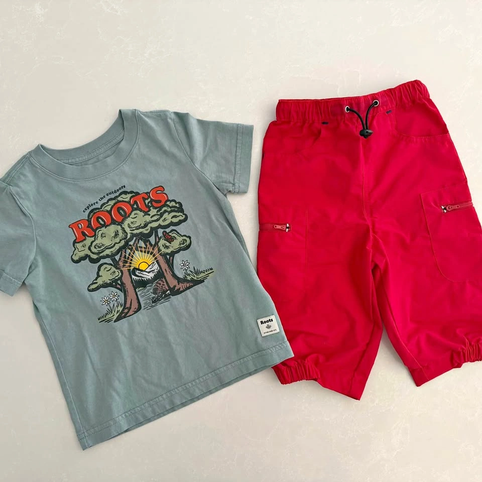 Vintage Baby Roots Red Cargo Pants (Size S/2) + Roots Tee (Size