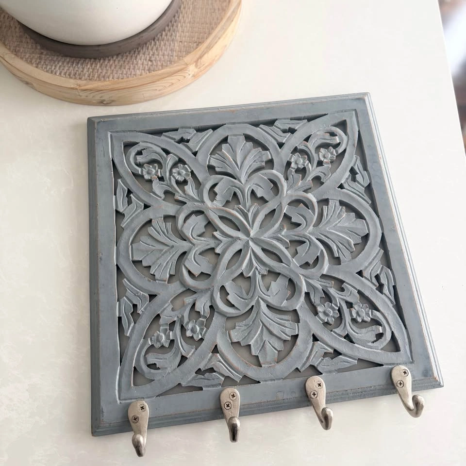 Carved Wooden Wall Panel w/ Hooks - photo 3