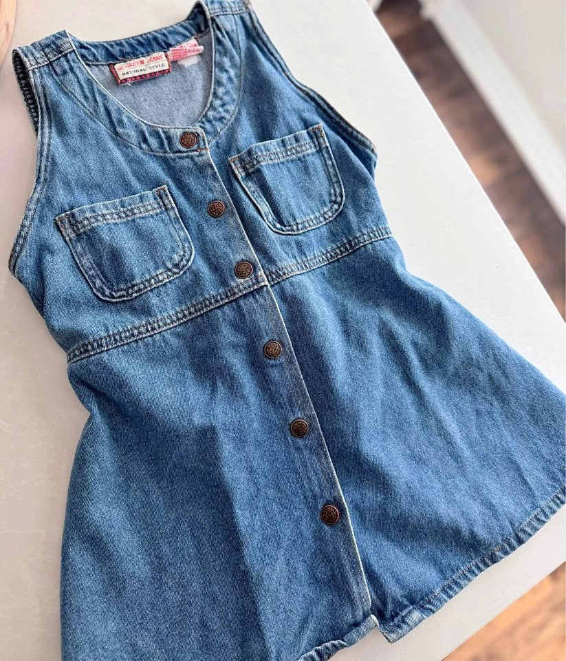 Vintage W. Green Jeans “Natural Style” Girls (Size 8) Denim Dres
