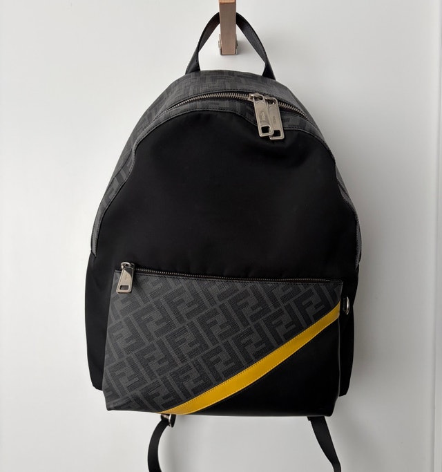 Fendi Zucca Coated Canvas and Diagonal Black Unisex Backpack