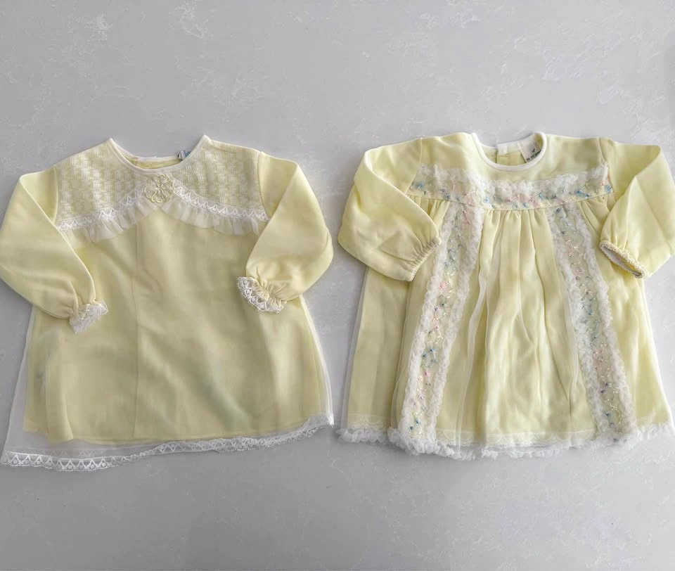 Vintage Pale Yellow Baby Girl Dresses (Size 6M/18 lbs)