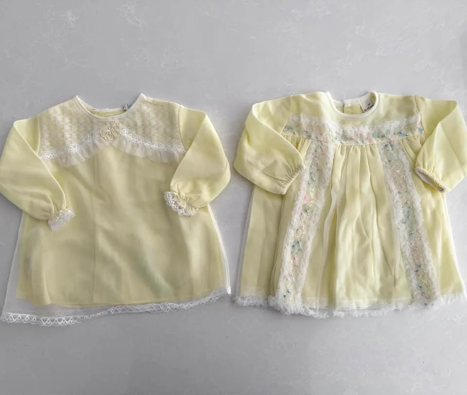 Vintage Pale Yellow Baby Girl Dresses (Size 6M/18 lbs)