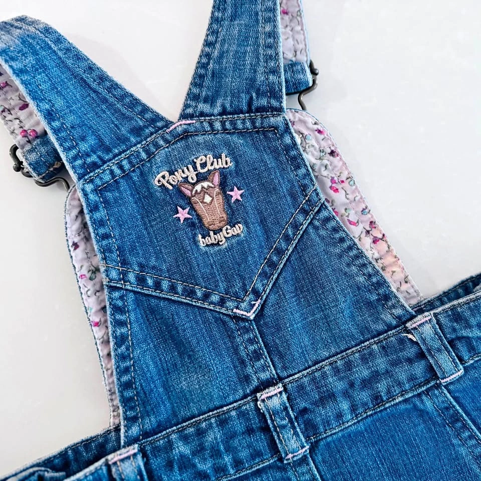 Vintage Baby Gap Denim Overall Dress w/ Pony Club Patch 2T