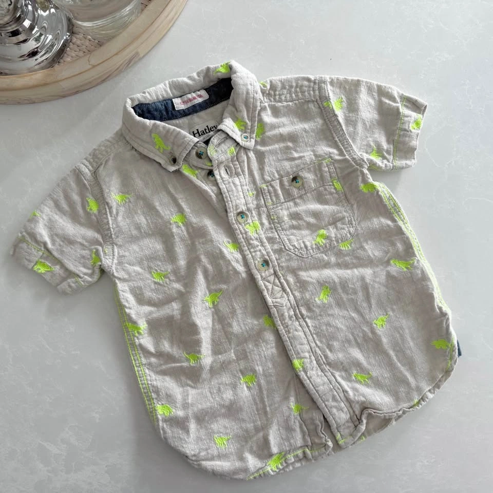 Hatley Boys Dinosaur Print Button Down Shirt (Size 2) - photo 3