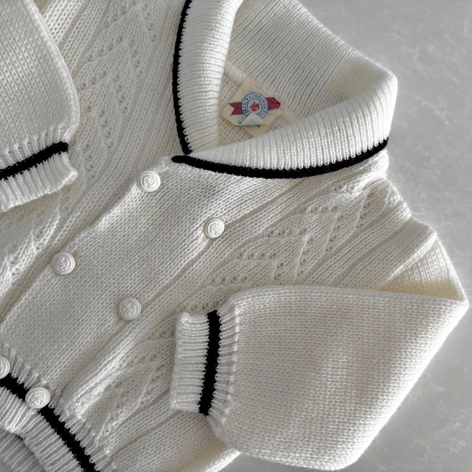 Vintage Infant White Knit Cardigan (Size 18M)
