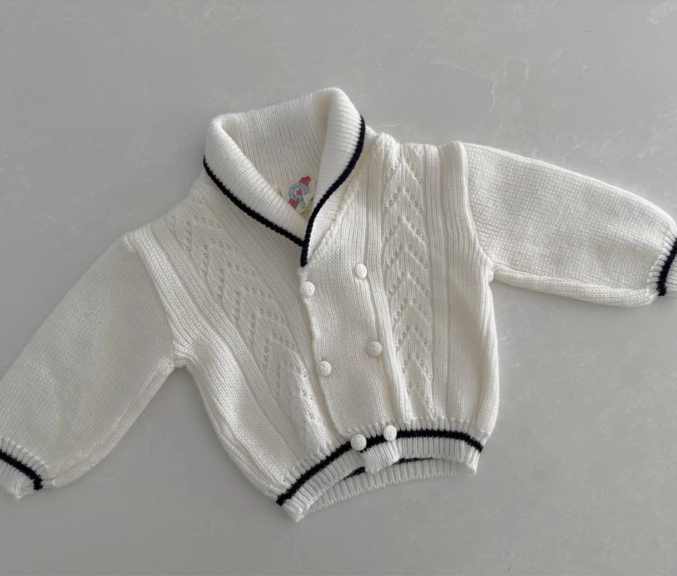 Vintage Infant White Knit Cardigan (Size 18M) - photo 2