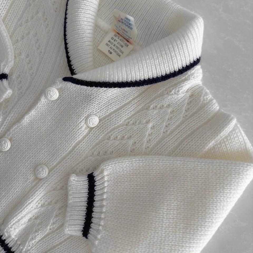 Vintage Infant White Knit Cardigan (Size 18M) - photo 4