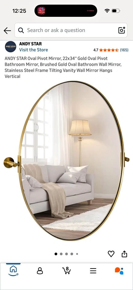 New- 22x34” Gold Oval Pivot Mirror
