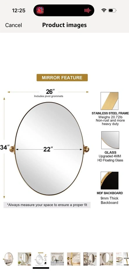 New- 22x34” Gold Oval Pivot Mirror - photo 4