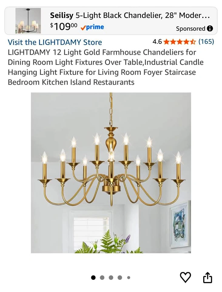 New- Gold 12 Light Chandelier