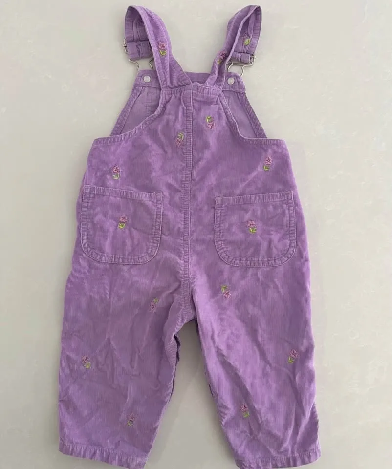 Vintage Purple Corduroy Overalls w/ Floral Embroidery (Size 12M) - photo 2