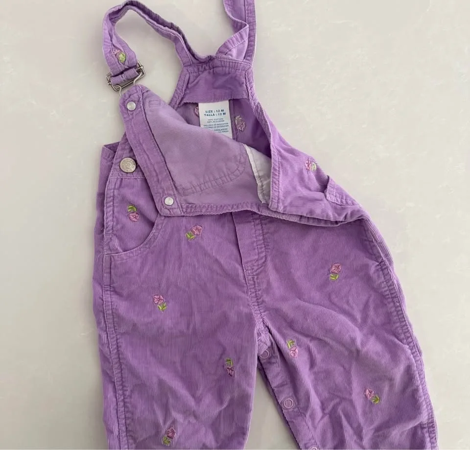 Vintage Purple Corduroy Overalls w/ Floral Embroidery (Size 12M) - photo 3