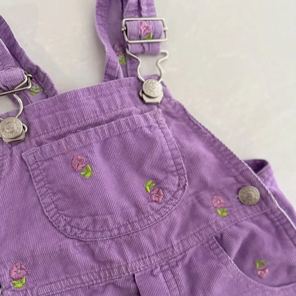 Vintage Purple Corduroy Overalls w/ Floral Embroidery (Size 12M) - photo 4