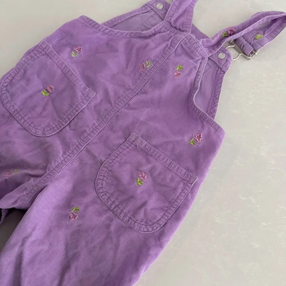 Vintage Purple Corduroy Overalls w/ Floral Embroidery (Size 12M) - photo 5