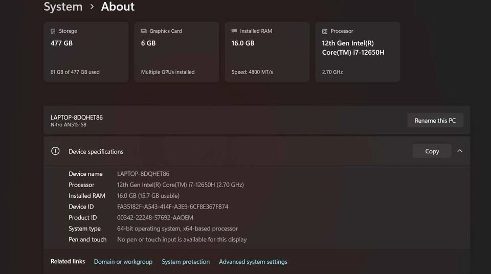 Acer Nitro 5 Gaming Laptop RTX 4050 i7-12650H 16GB 512GB - photo 4