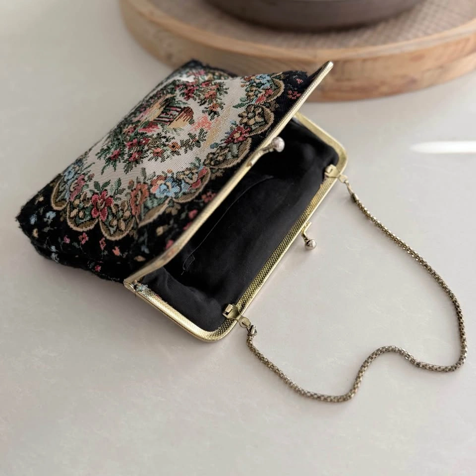 Vintage Cottagecore Tapestry Clutch Bag Floral Needlepoint - photo 3