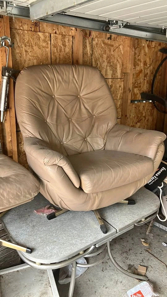 Vintage Leather Swivel Lounge Chair and Ottoman